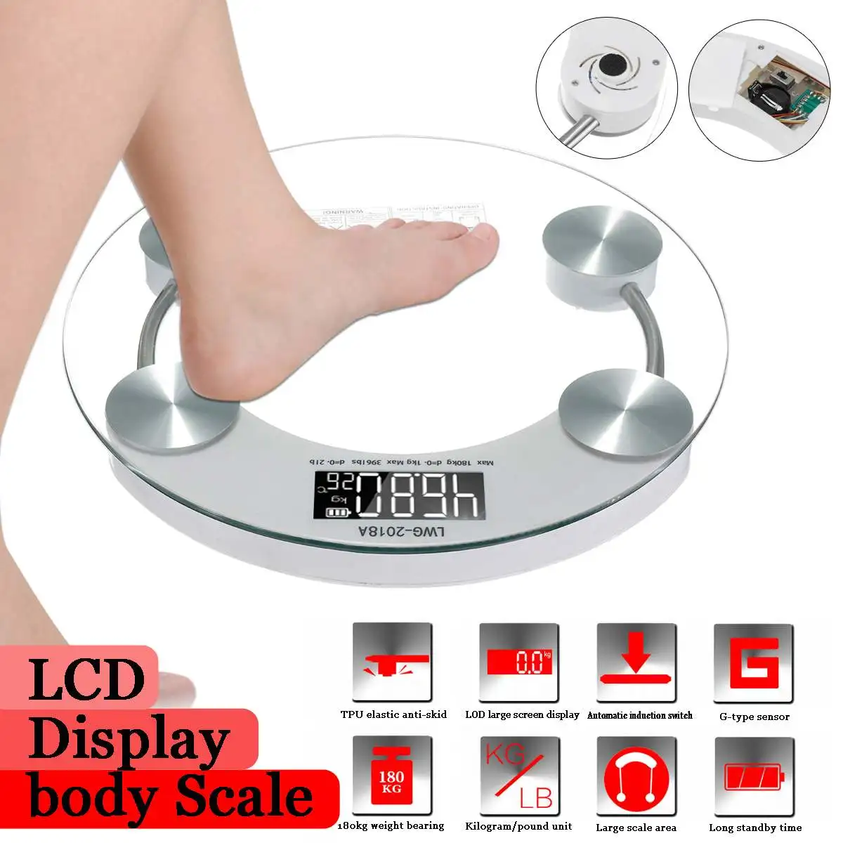 Toughened Glass Electroni Digital Body Scales 180KG Bathroom Gym Smart