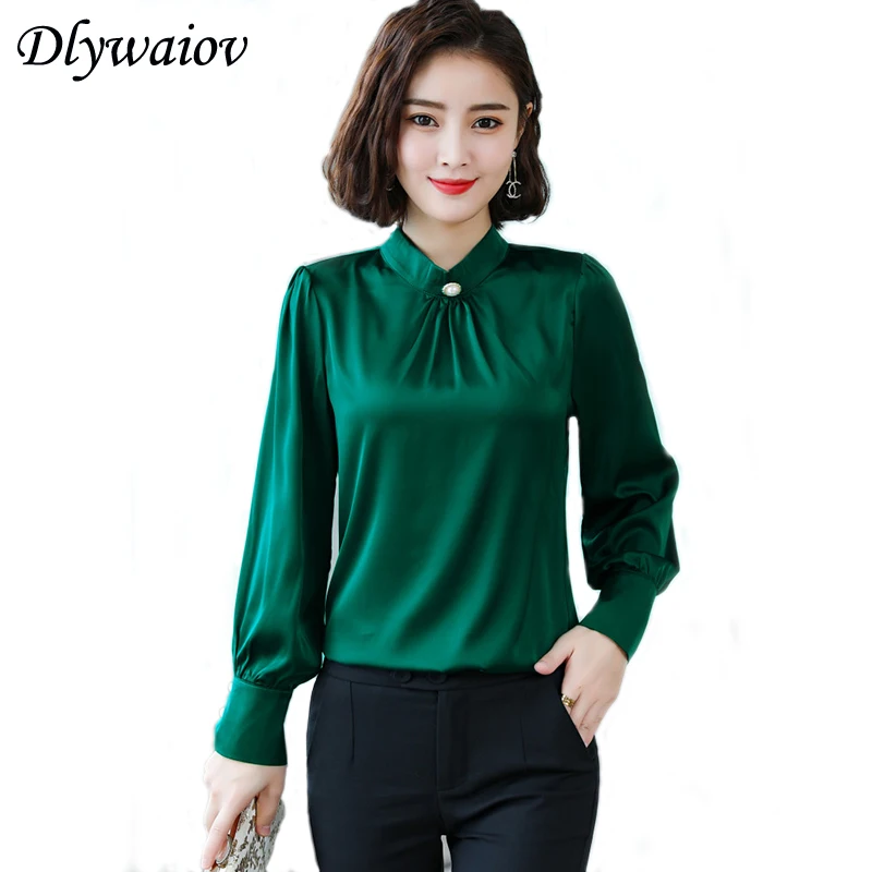 

2019 New Women Blouse Modis OL Simple Simulation Silk button Long Sleeve Shirt Soft Comfortable Temperament Tops Spring Fall