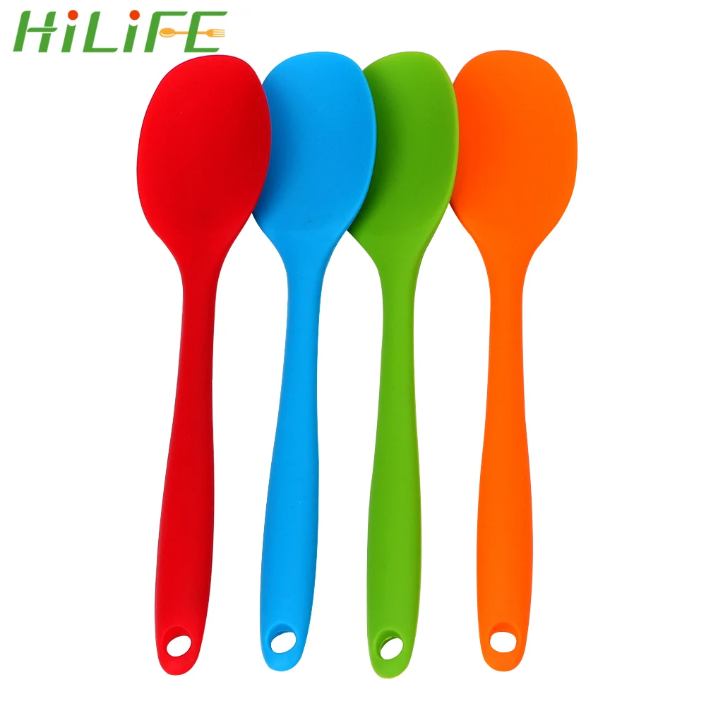 

HILIFE Tableware Long-handled Kitchen Soup Spoons Silicone Spoon Cake Putty Spatula Mixing Spoon Kitchen Tools