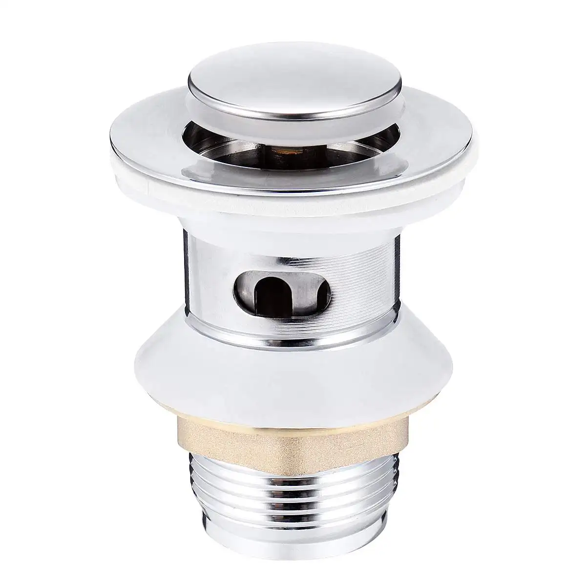 

Metal Bath Basin Overflow Hole Sink Tap Push Button Sprung Pull up Waste Plug Chrome Click Slotted Kitchen Sinks Drains Faucet