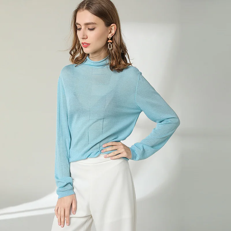

Spring And Autumn 2019 New arrival 93%Wool Rendering sweater light weight fabrics o-neck long sleeve knitted shirt spring1912