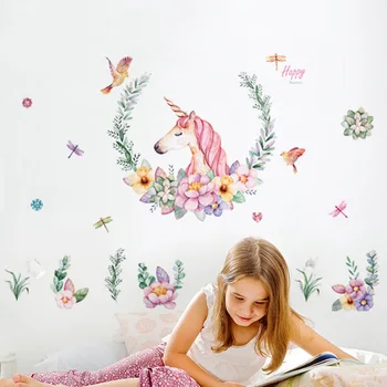 

Cute cartoon wall stickers warm bedroom girl princess children room bedside background decoration unicorn sticker DIY craft toy