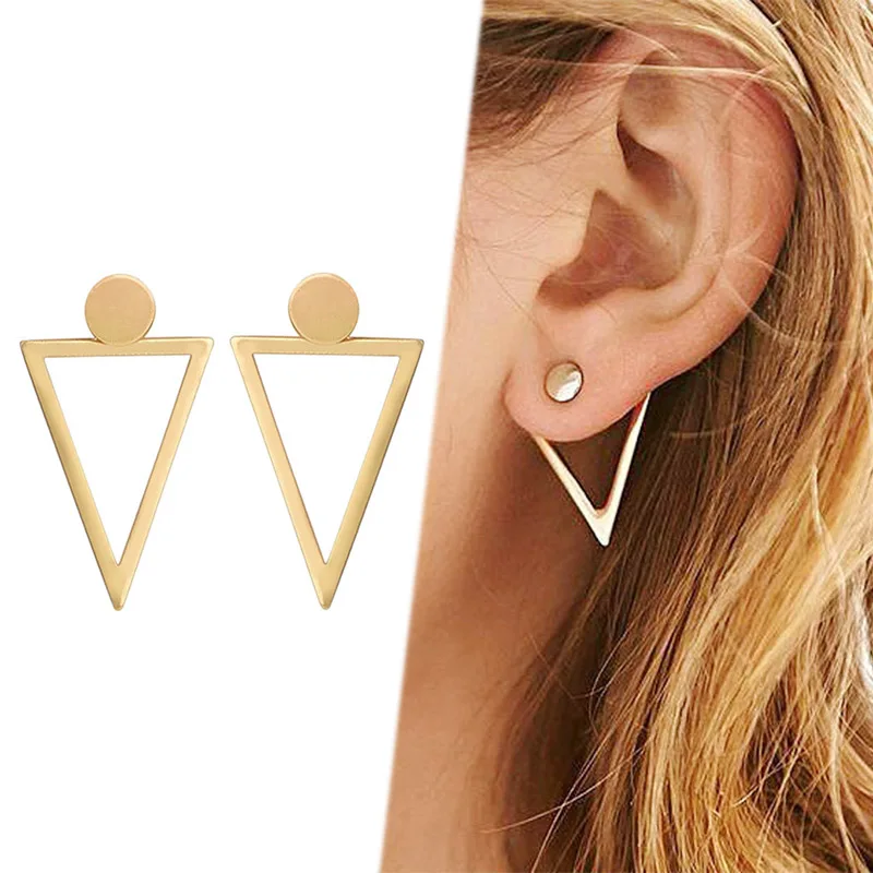 

Round Fashion Jewelry Wedding Hollow Triangle Circle 1Pair Back Seaside Hot Sale Simple Girls Golden Stud Earring Geometric