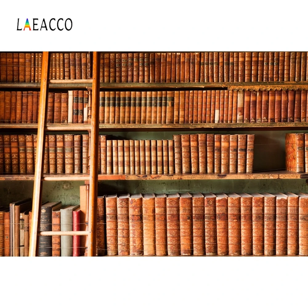 

Laeacco Library Old Wooden Bookshelf Books Study Child Interior Photographic Backdrops Photo Backgrounds Photocall Photo Studio