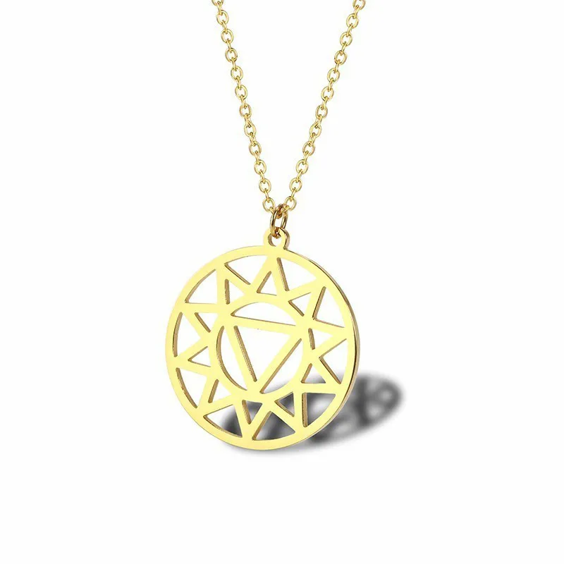 

Stainless Steel Gold Round Outline Openwork Triangle Geometry Necklace Creative Sun Lady Jewellery Necklaces Carving Fashion
