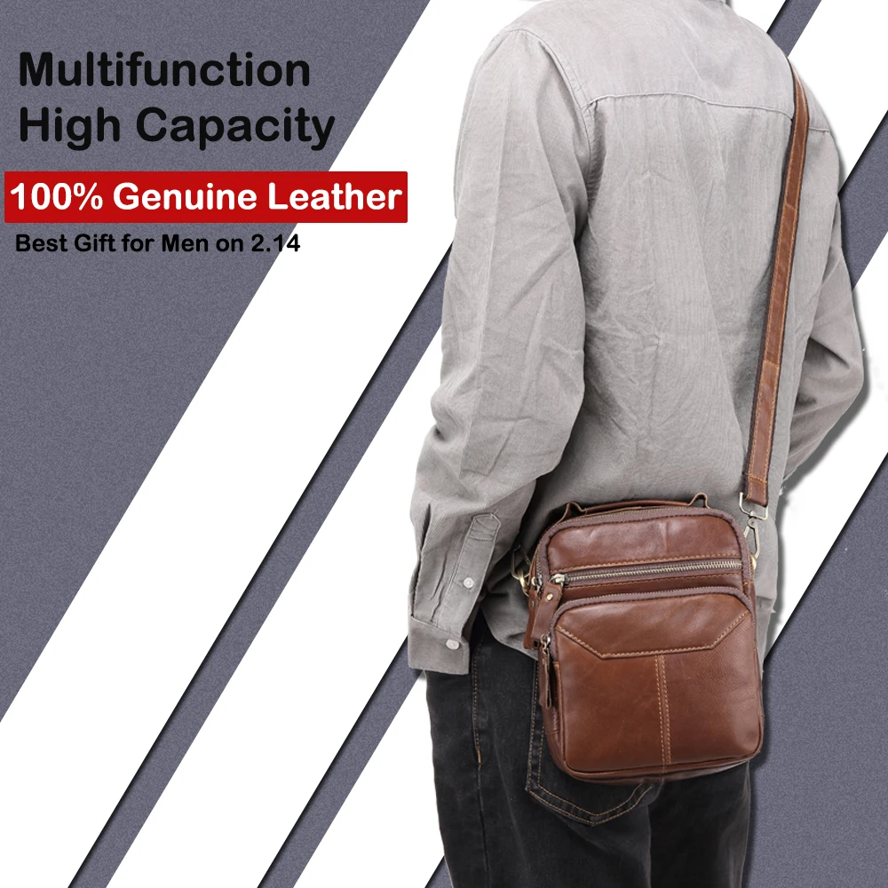 

X.D.BOLO Men Shoulder Bags Genuine Leather Male Messenger Bag Flap Vintage Crossbody Bag Cowhide Small Men's Handbags Shoulder