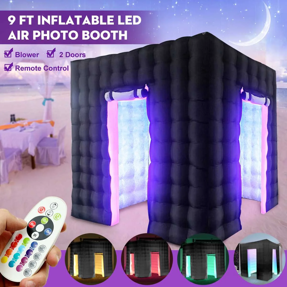 

2.8x 2.8x 2.8m Inflatable Air Photo Booth Professional Inflatable RGB LED Photo Booth Tent Black Double Door Remote Control Tent