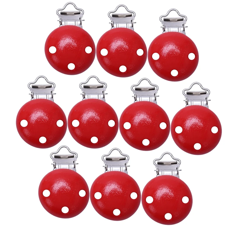 

A set of 10 baby wooden nipple clips pacifier clips pacifier chain clip nipple holder - red