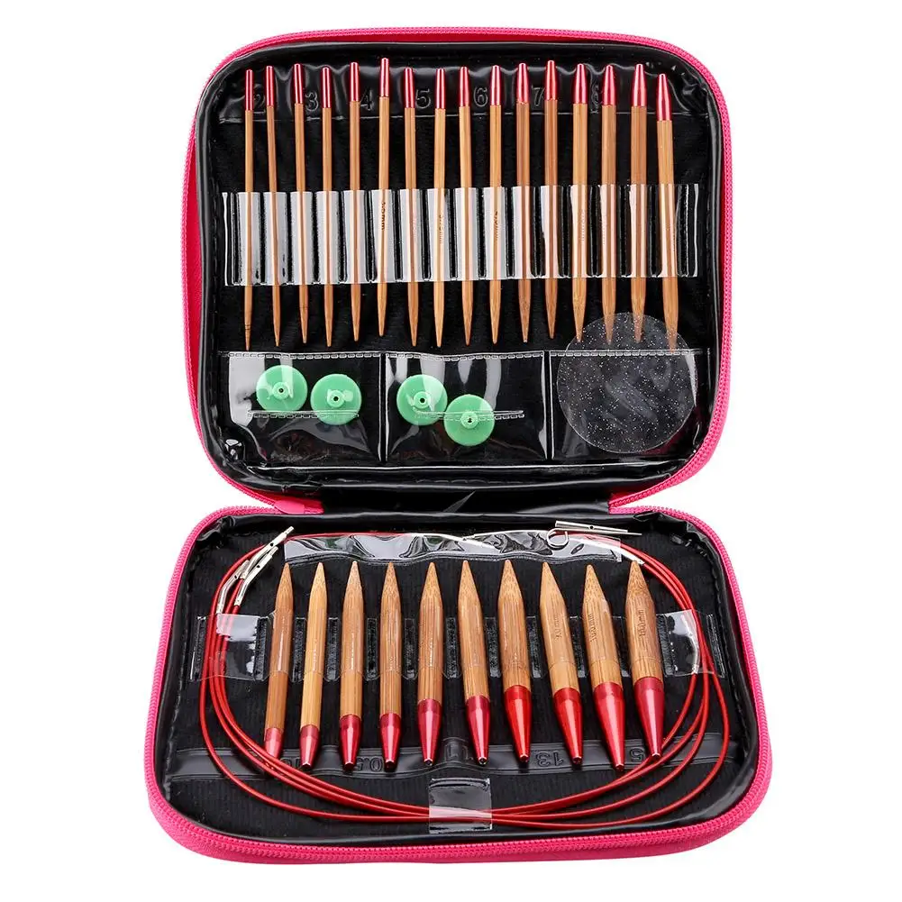 

Interchangeable Carbonized Bamboo Needles Set Aluminum Circular Knitting Needles Ring Set 9 7