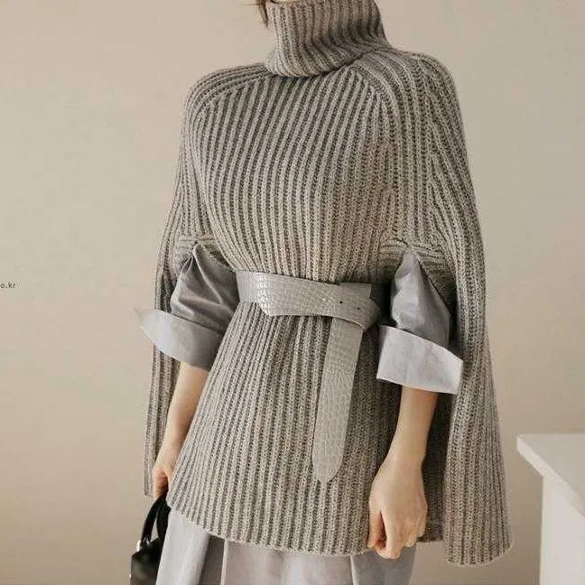 Женский вязаный свитер с высоким воротом осенне-зимние накидки-свитера пуловеры