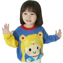 Свитера для мальчиков трикотажная одежда для девочки с рисунком из мультфильма; джемпер; сезон осень-зима; вязаный пуловер с рисунком Сейлор Мун; теплая верхняя одежда с круглым вырезом; 2-6T