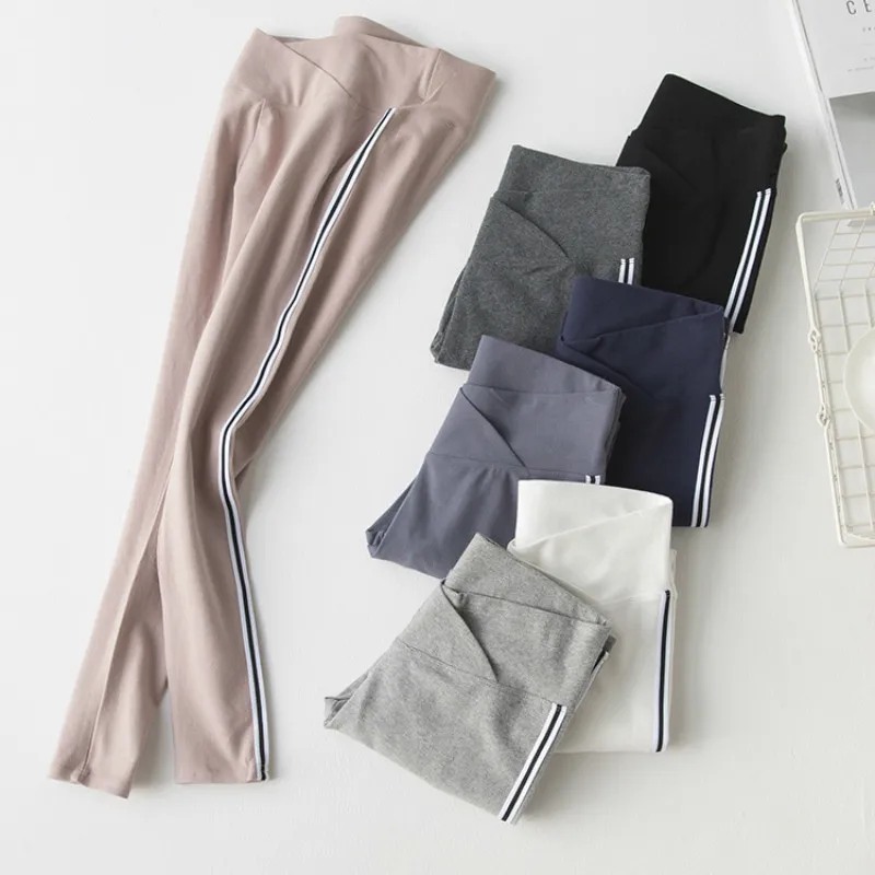 

Spring Cotton Low Waist Side White Side Pregnant Women Pants Large Size Leggings Pregnancy Clothes Maternity Stomach Lift Pants