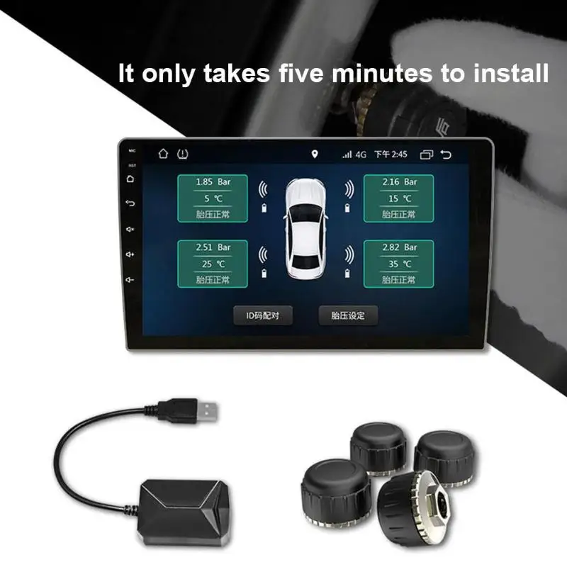 USB автомобильный TPMS монитор давления в шинах комплект сигнализации с 4 внешними