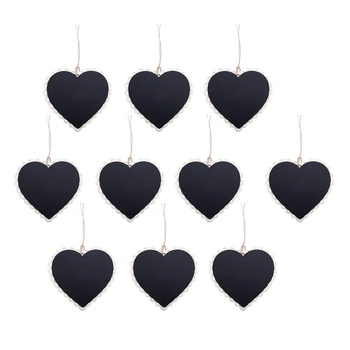 

10 Pieces Mini Hanging Chalkboard Wood / Slate Chalkboard Black Hanging Wood writable erasable Blackboard in Message board Woo