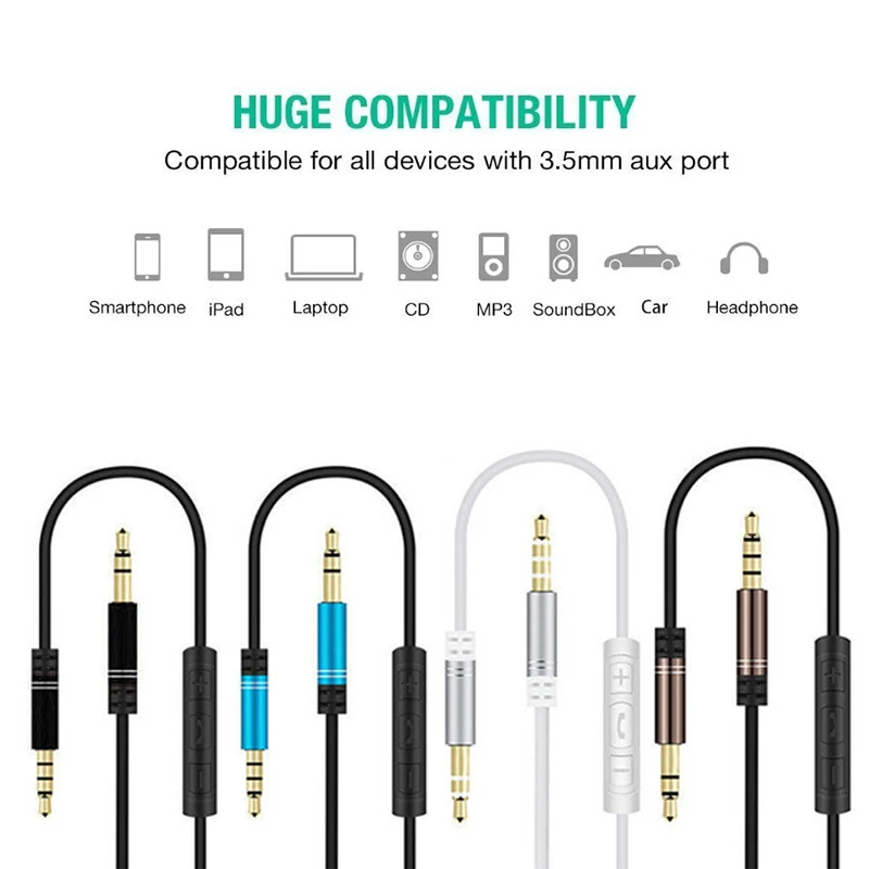 

Mayitr Universal 3.5mm Audio Line Cable Male to Male With Mic Volume Control For Car AUX MP3 Male to Male AUX Cord Cable