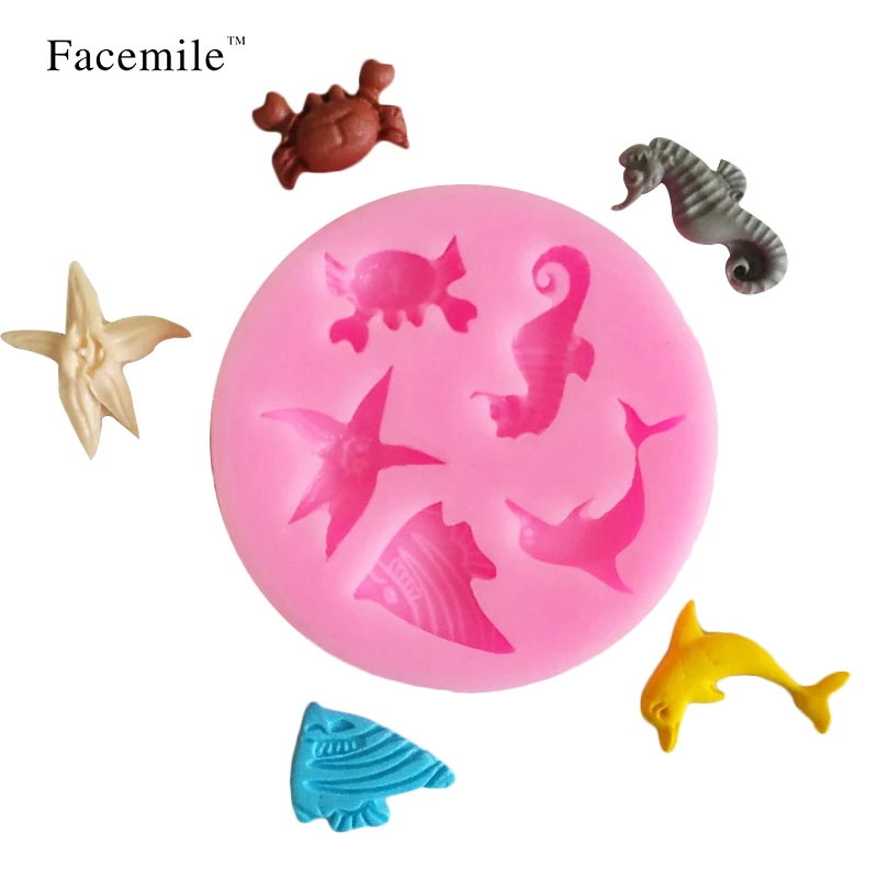 

1pcs New 3d Fondant Mold Gift Decoration Tool Marine Animals Fish /crab/ Starfish& Dolphin Silicone Gift Kitchen Diy Tool