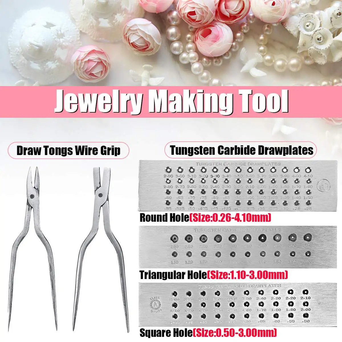 

Triangle/Round/Square Holes for Jewelcrafting Draw Plates Set Draw Tongs Wire Grip 3 Kinds Of Tungsten Carbide Steel Drawplate