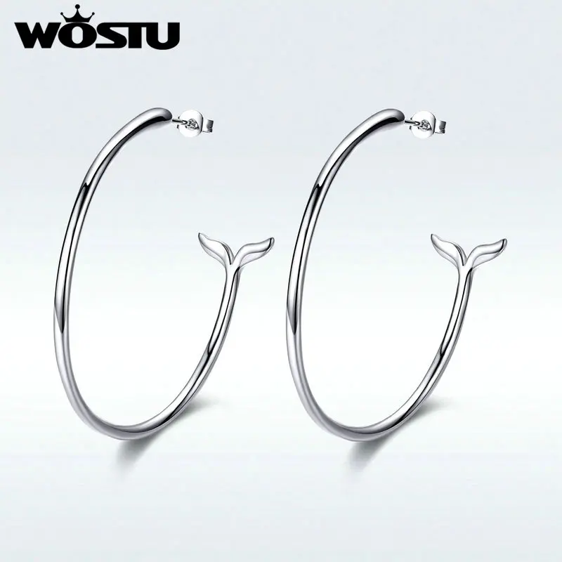 

WOSTU Simple Copper Earring Cute Silver Color Dolphin Tail Starry Hoop Earring For Women Fashion Jewelry Gift SDTE194