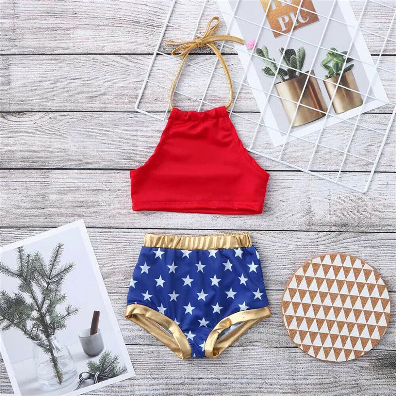 

Cute 2Pcs Summer Kids Baby Girls 4th of July Swimwear Bikini Set Star Print Swimwear Swimsuit Bathing Suit 1 to 6Y