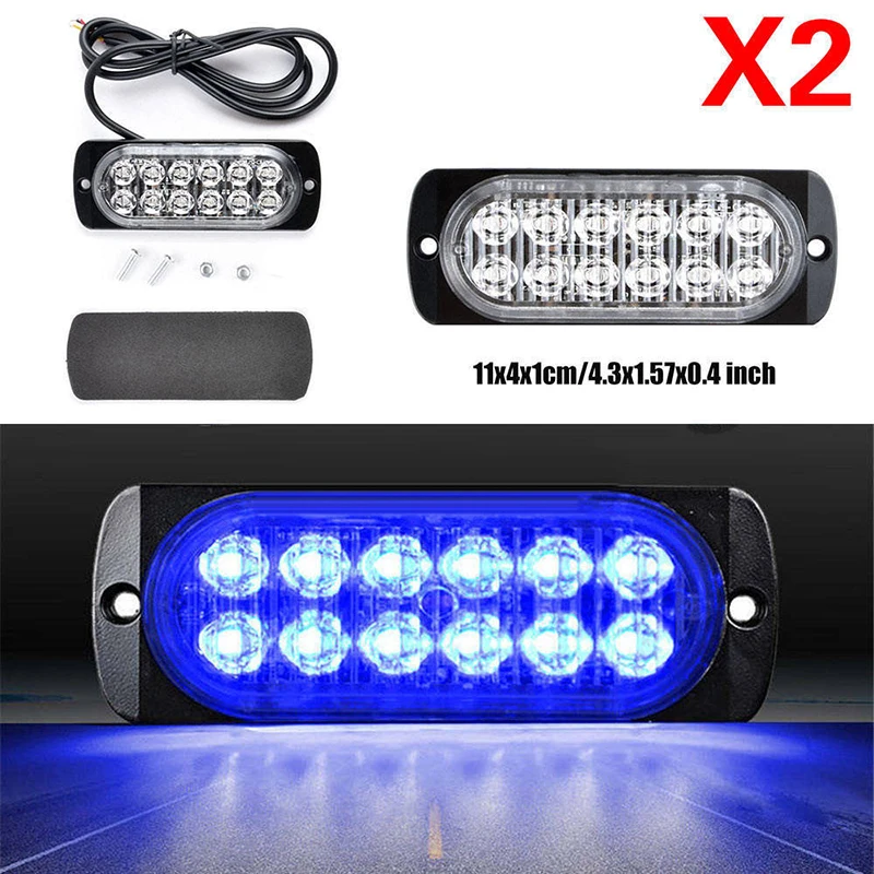 

2pcs 12 LED Car Truck Hazard Warning Strobe Lights Bar 36W Blue 12V-24V Slim US