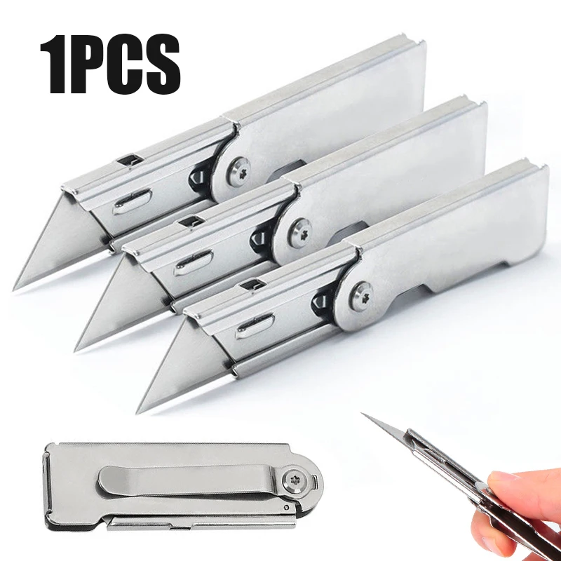 

1pc Stainless Steel Folding Utility Knife for Box Paper Cutting Quick Change Mechanism Blade Cutting Knives