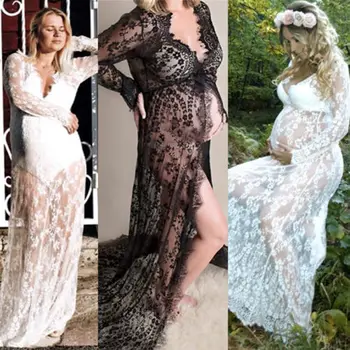 

HIRIGIN Pregnant Women Long Maxi Gown Photography Chiffon Lace-up Maternity Dress Lady Loose PlUS SIZE Dresses