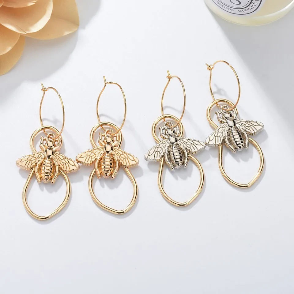 

Hand Made Gold Sliver Insect Dangle Drop Earrings For Women Girls Classic Fashion Design Big Shinning Party Earrings
