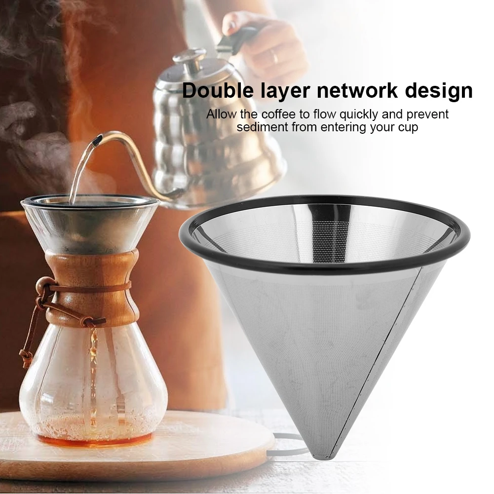 

Reusable Coffee Filter Stainless Steel Holder Metal Mesh Funnel Baskets Drif Coffee Filters Dripper
