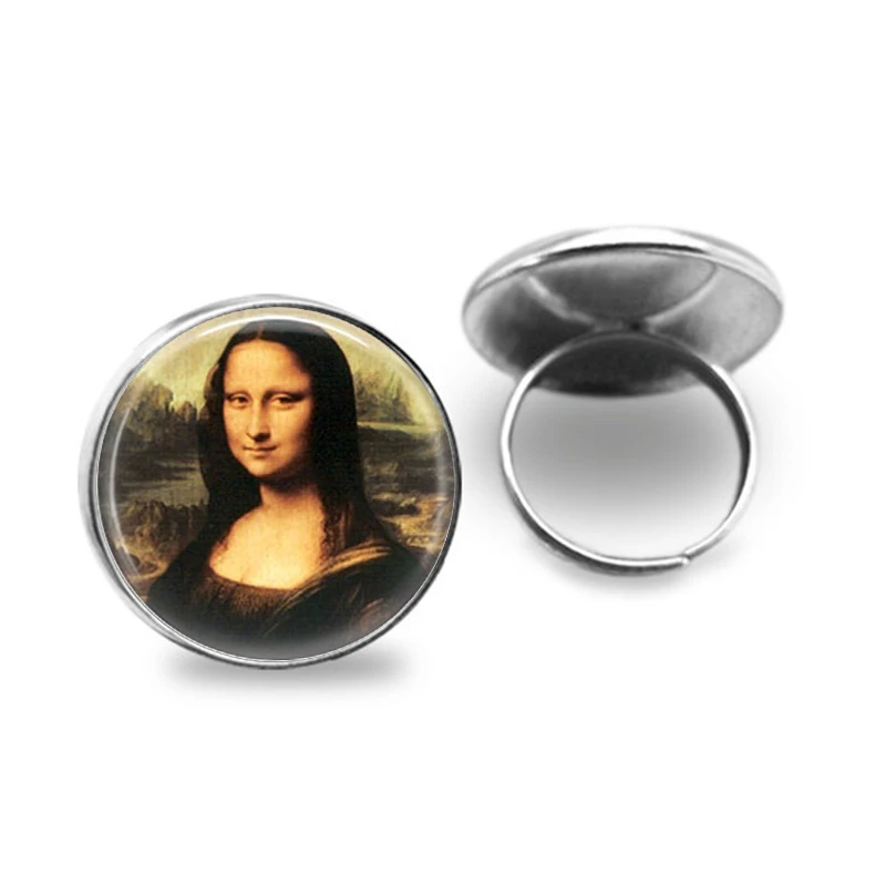 

Mona Lisa Renaissance Retro Rings Men Silver Glass Cabochon Art Picture Ring Mona Lisa Jewelry