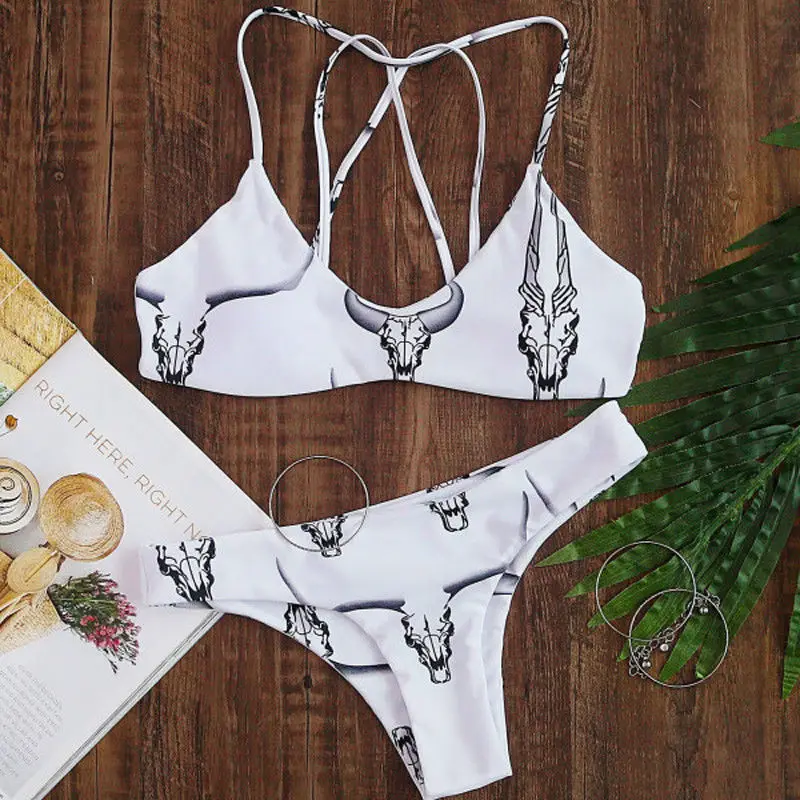 

New 2018 Summer Women Push-up Bra Bandage Bikini Set Swimsuit Triangle Swimwear Bather Suit White Swimming Suit