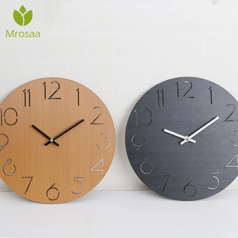 

12 Inch Wall Clock Living Room Minimalist Modern Home Round Personality Silent Garden Pine Solid Wood Dedicated Fashion