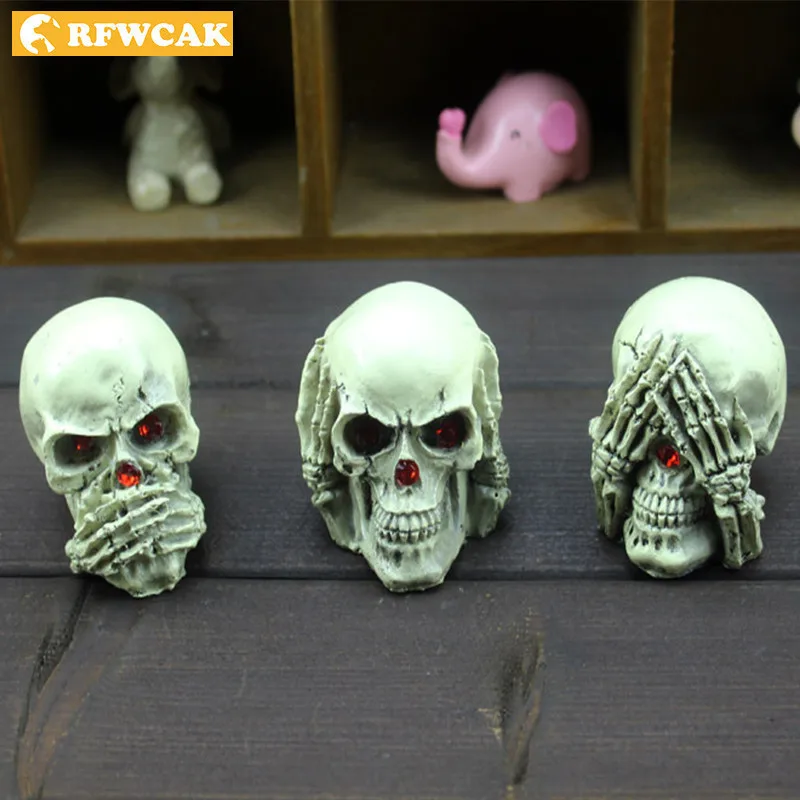 

Dropshipping 3Pcs Three No Skull Statue Sculpture Vintage Home Decoration Accessories Modern Ornaments Figurine Resin Crafts