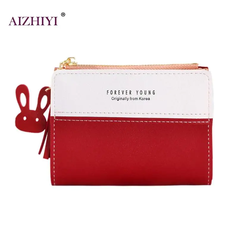 

2019 New Girls Bifold Patchwork Panelled Hit Color Female Simple Coin Purse Women Zipper Short Wallet Card Holder