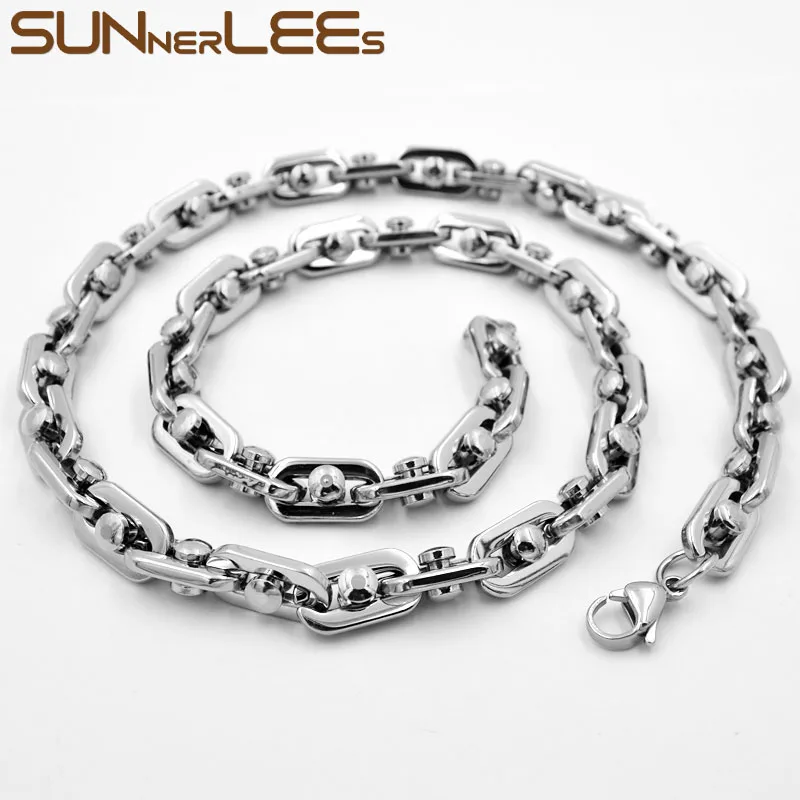 SUNNERLEES 316L ожерелье из нержавеющей стали 9 мм геометрический бисер звено Цепочка Золото Серебро для мужчин женщин модные украшения подарок SC74 N