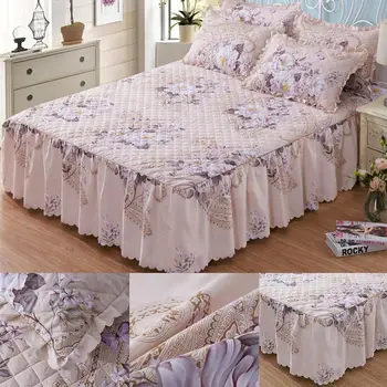 

3pcs/Set Pillow Cover Queen size Chandler Bed Skirt Winter Floral Print Quilted Thickened Bedspread Bed Skirt Fitted Sheet