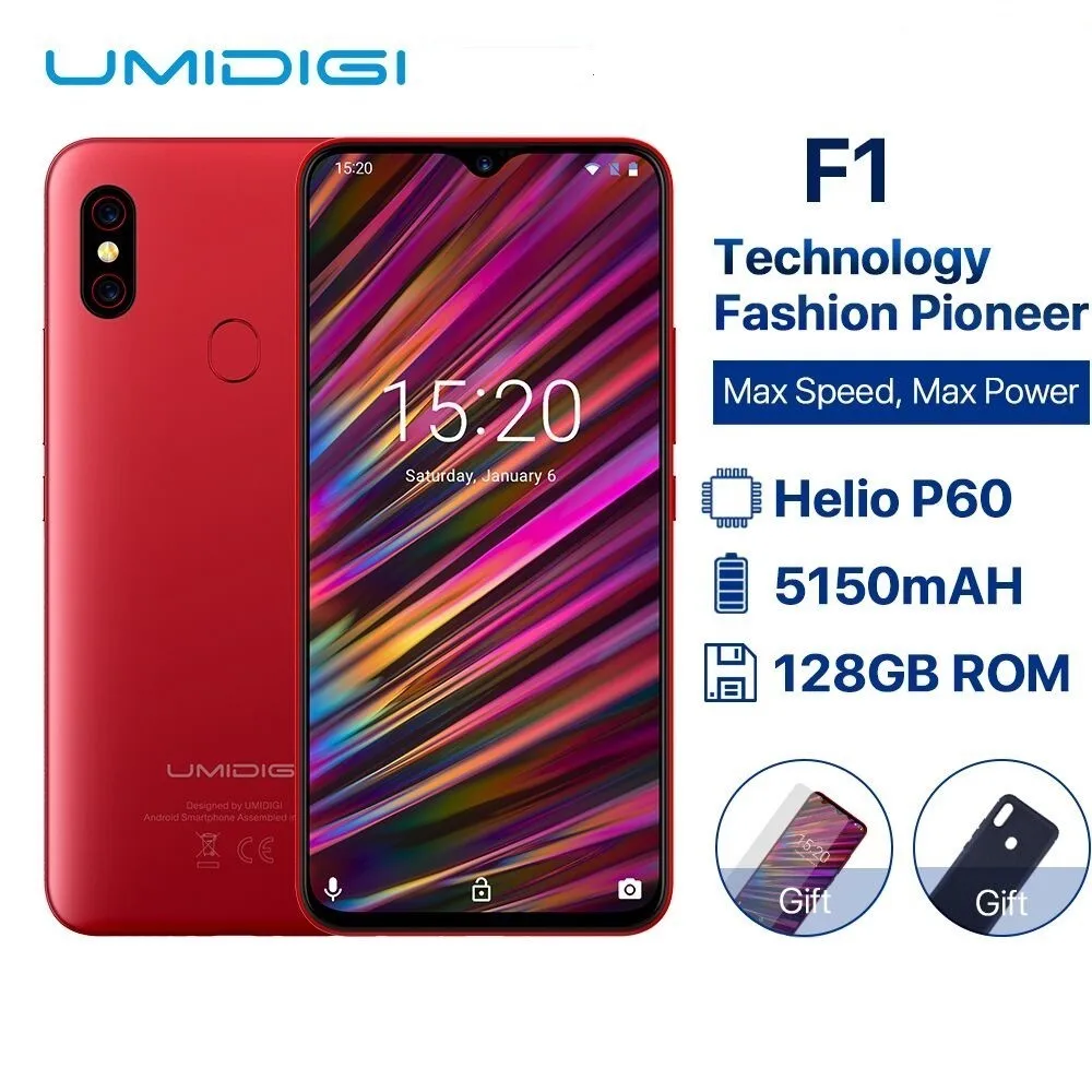 

UMIDIGI F1 6.3" Waterdrop FHD+ Display Helio P60 Android 9.0 4GB RAM 128GB ROM 5150mAh 18W Fast Charge Smartphone NFC 16MP Phone