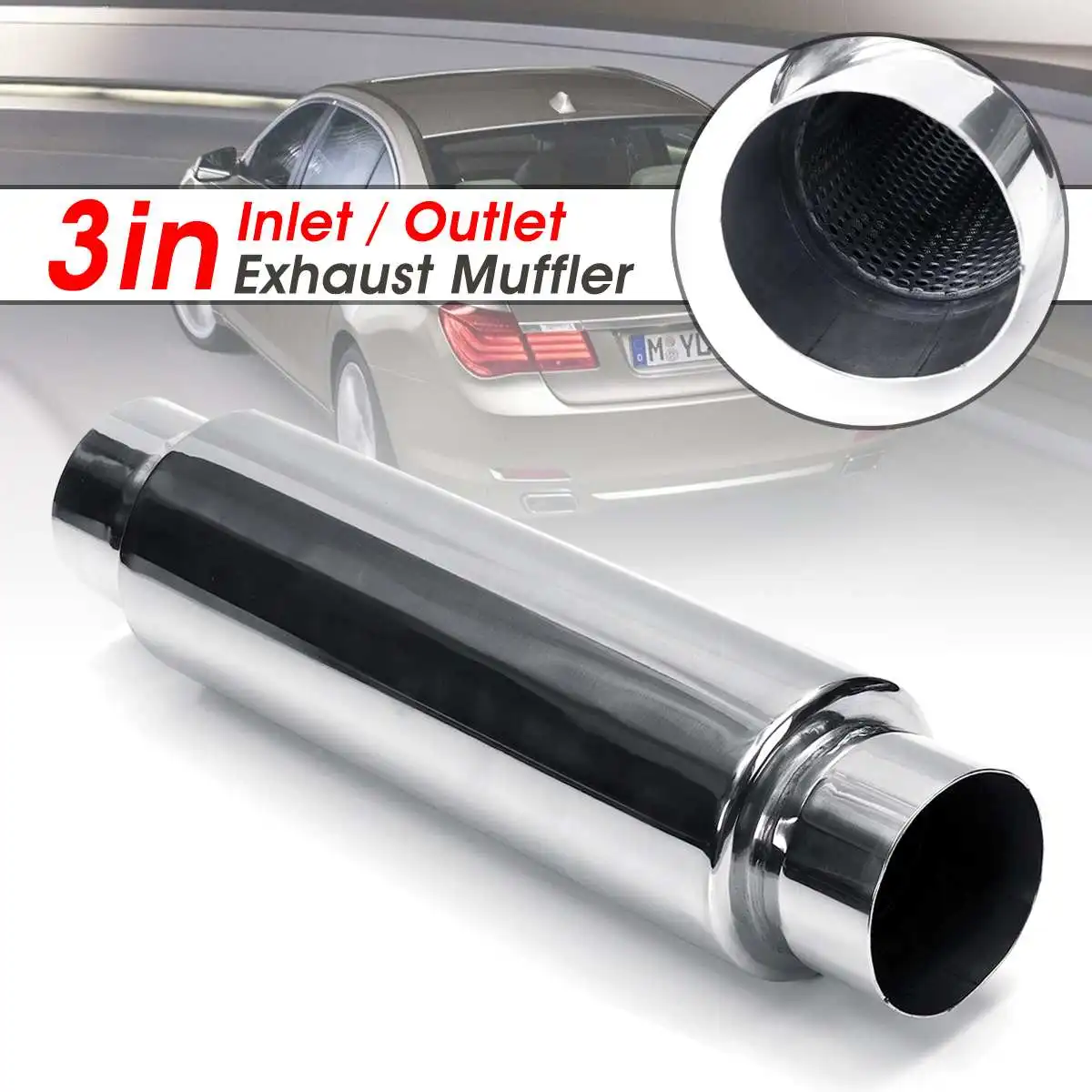 Universal Car Exhaust Resonator Muffler 76mm Inlet Outlet Universal Car Exhaust Resonator Muffler 76mm Inlet Outlet