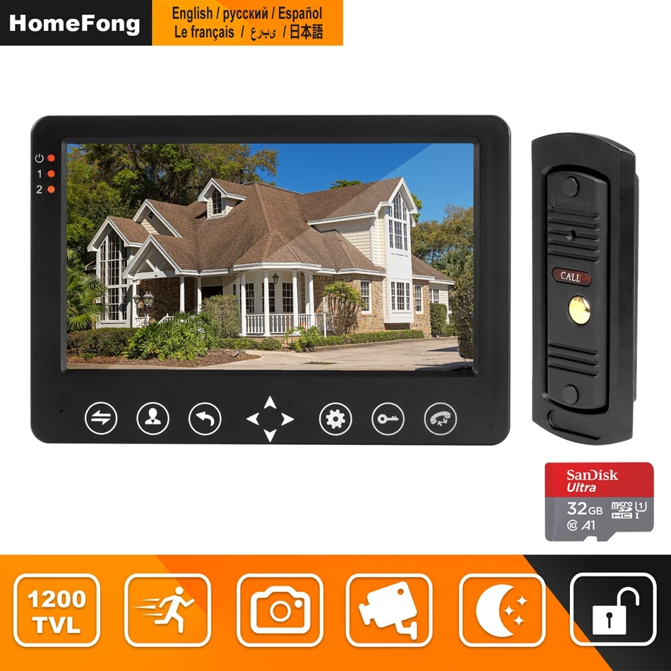 HomeFong 7 дюймов видео телефон двери домофон Поддержка ИК обнаружения движения запись с 32 г карты памяти для домофон с видео связью наборы