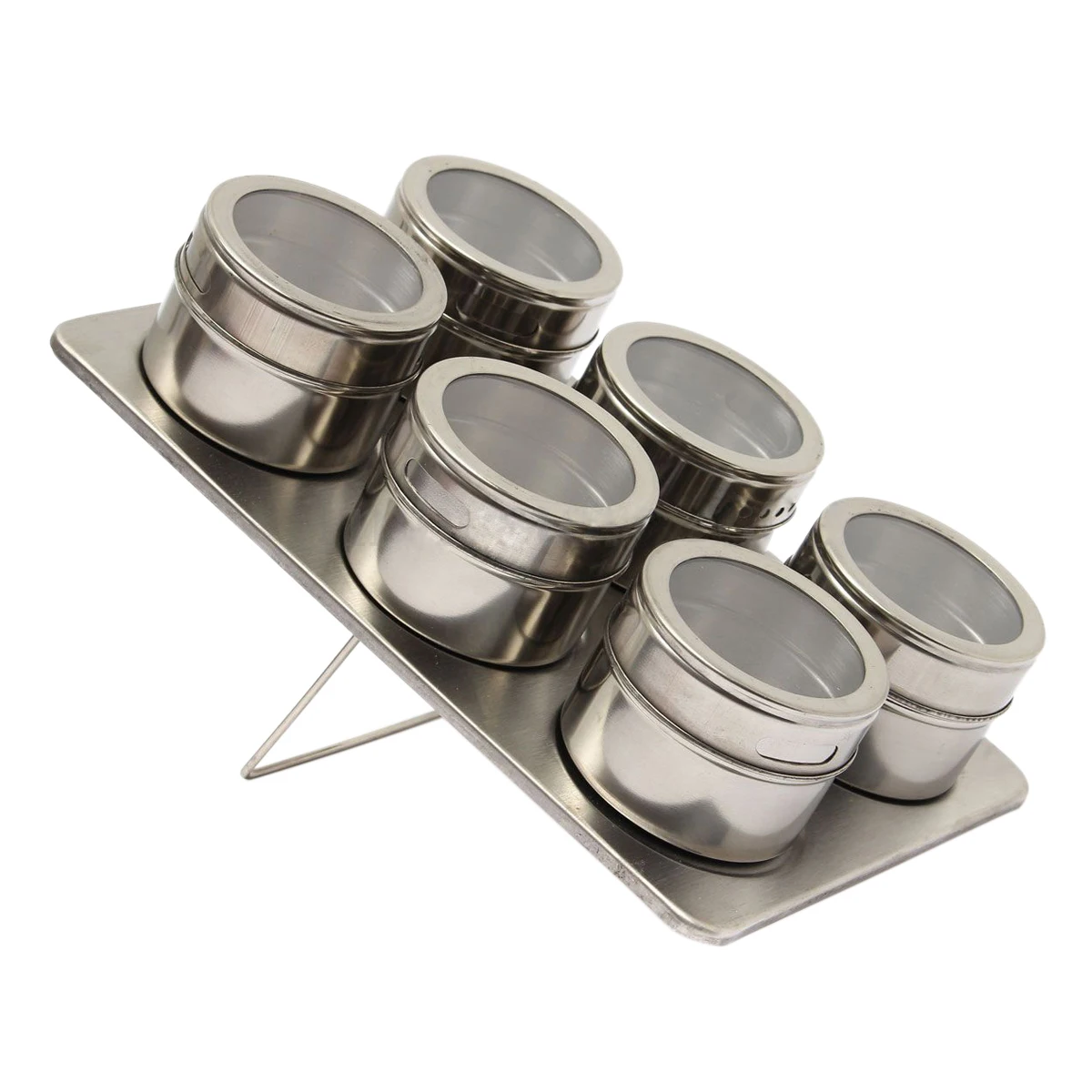 

6pcs/set Spice Jar Set Magnetic Stainless Steel Spice Jars With Rack Set Steel Pepper Shakers Seasoning Sprays KC0010