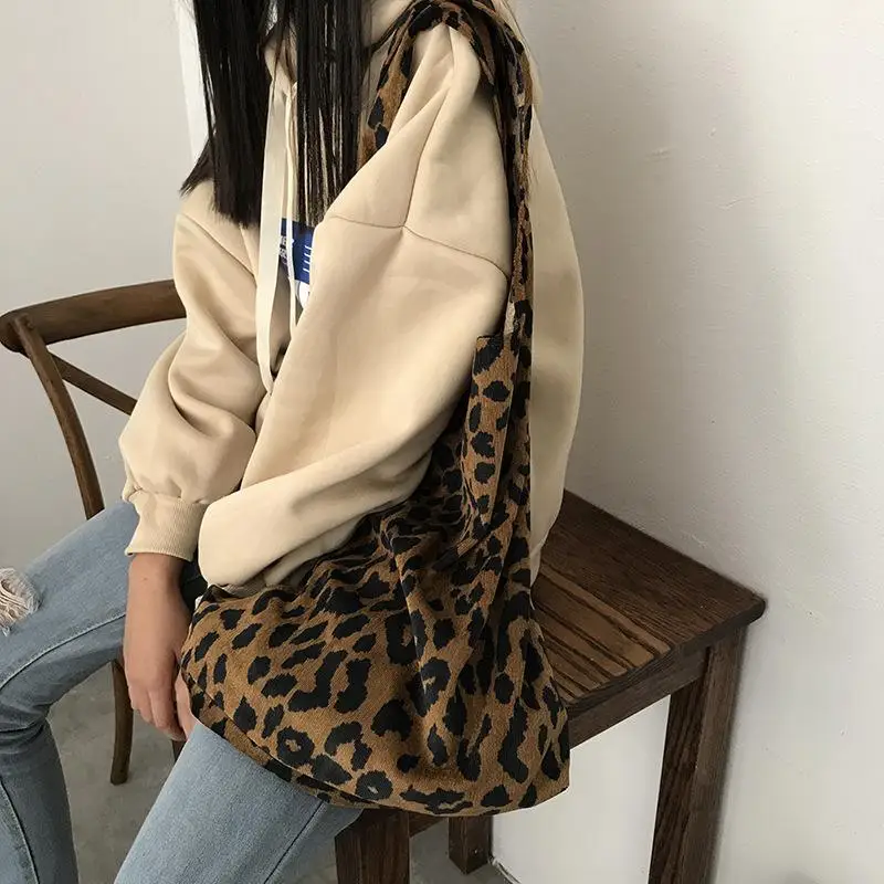 Классическая леопардовая Вельветовая сумка на плечо с принтом, модная большая сумка для покупок, повседневные сумки через плечо, сумка для покупок для женщин, девушек, дам