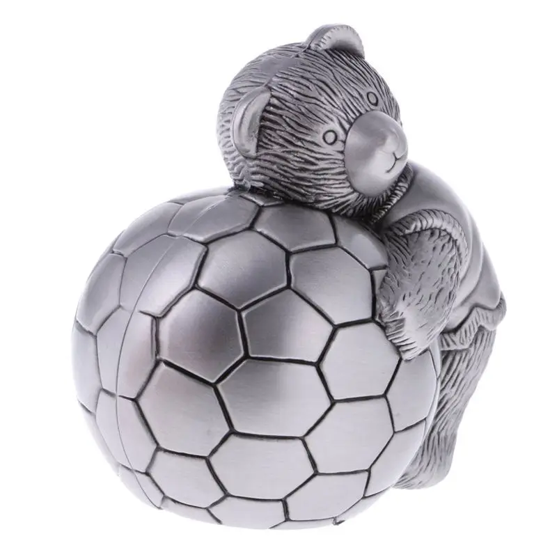 

Vintage Alloy Metal Bear with Football Money Box Piggy Bank Coin Saving Pot