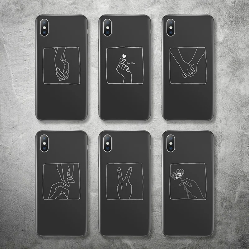 

Lovebay Phone Case For iPhone 6 6s 7 8 Plus X XR XS Max 5 5s SE Fashion Art Line Lover Hand Soft TPU For iPhone X Couple Case