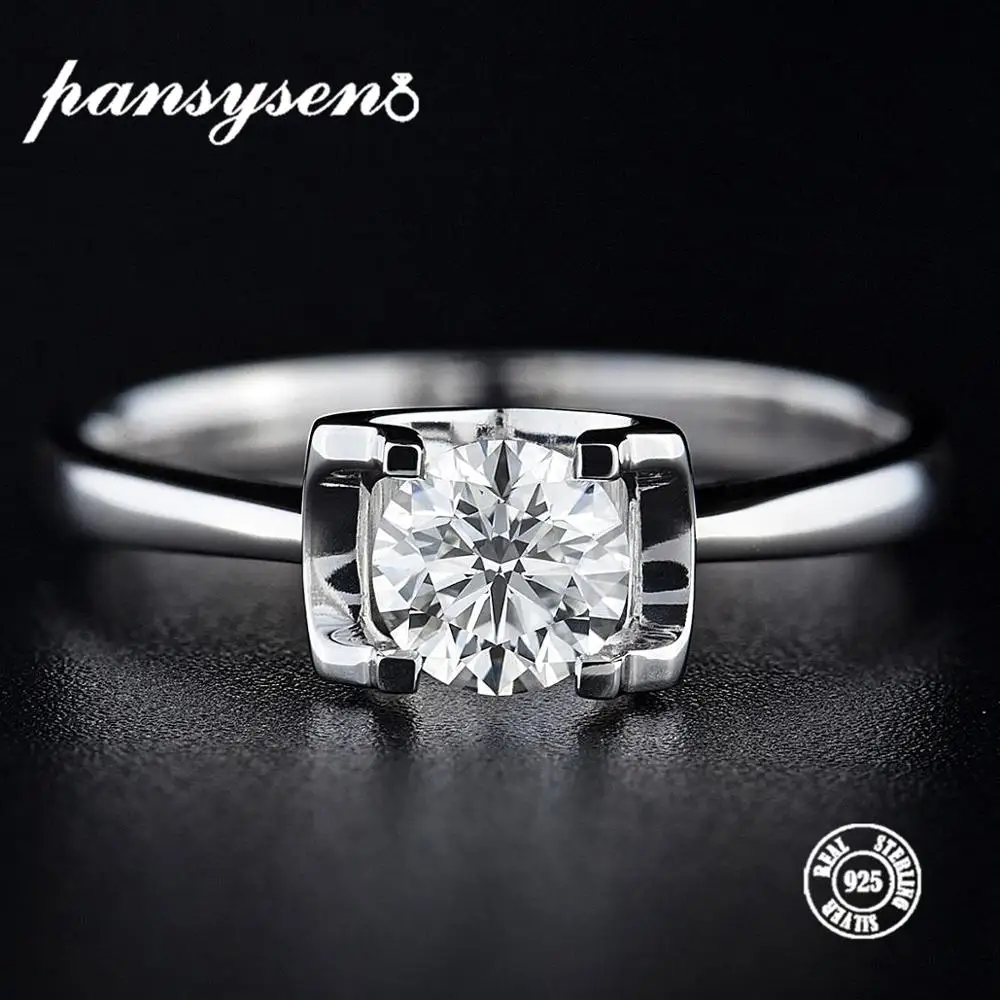 

PANSYSEN Shining Engagement Rings For Women 925 Sterling Silver Jewelry Authentic 100% Finger Zircon Wedding Ring Party Gifts