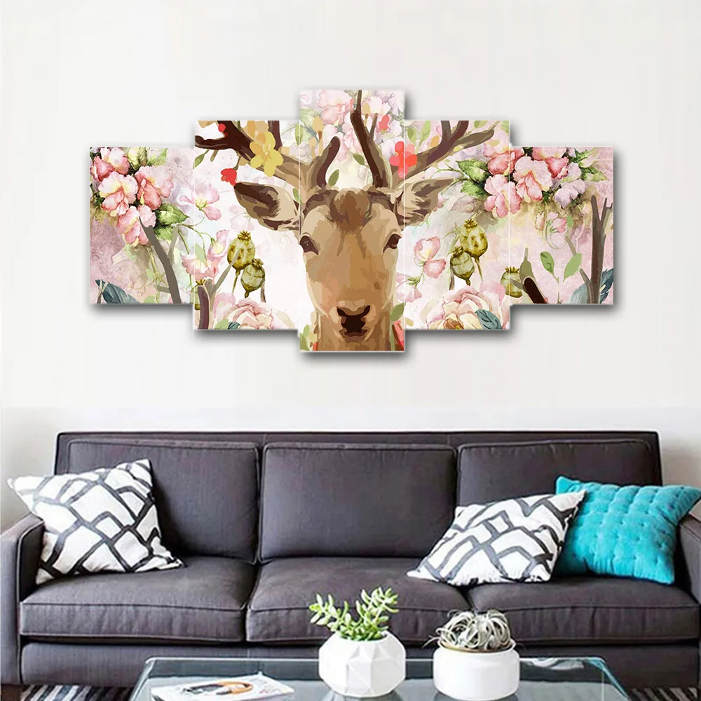 

Huacan Diamond Embroidery 5Multi-picture Combination Deer Diamond Painting Animals Cross Stitch Kits Diamond Mosaic Needlework