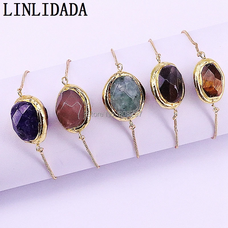 8 шт натуральные АССОРТИ БРАСЛЕТЫ из камней для женщин золотой цвет слайдер цепь регулируемый браслет модные ювелирные изделия B-01