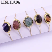 8 шт натуральные АССОРТИ БРАСЛЕТЫ из камней для женщин золотой цвет слайдер цепь регулируемый браслет модные ювелирные изделия B-01