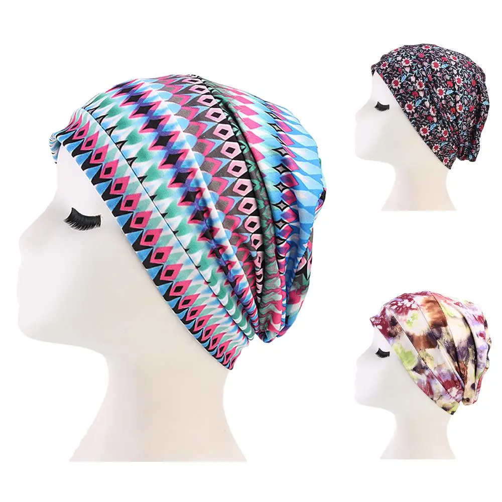 

Muslim Women Stretch Cotton Printed Flower Turban Hat Chemo Cancer Cover Head Wrap Caps Arab Islamic Bonnet Cap Hair Loss Hat