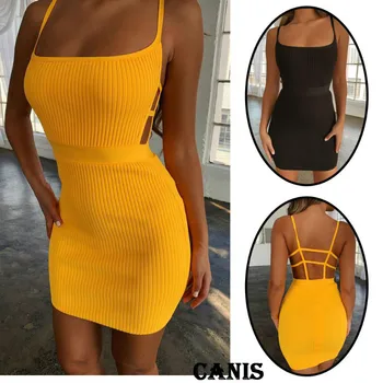 Summer Sexy Bandage Hollow Out Dress Women Fashion Sleeveless Backless Bodycon Party Club Dress Mini Wrap Dress sexy round neck sleeveless backless bodycon dress for women