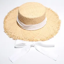 Летняя женская плоская соломенная шляпа во французском стиле с кружевной лентой, рваные шляпы, винтажные соломенные шляпы для пляжного отдыха