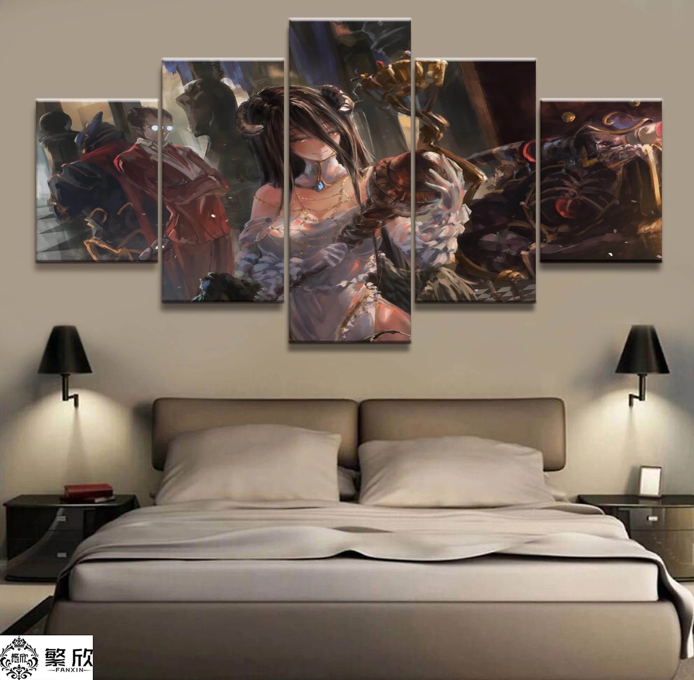 

Home Decor Modular Canvas Picture 5 Piece Overlord Albedo Animation Painting Poster Wall For Home Canvas Painting Wholesale